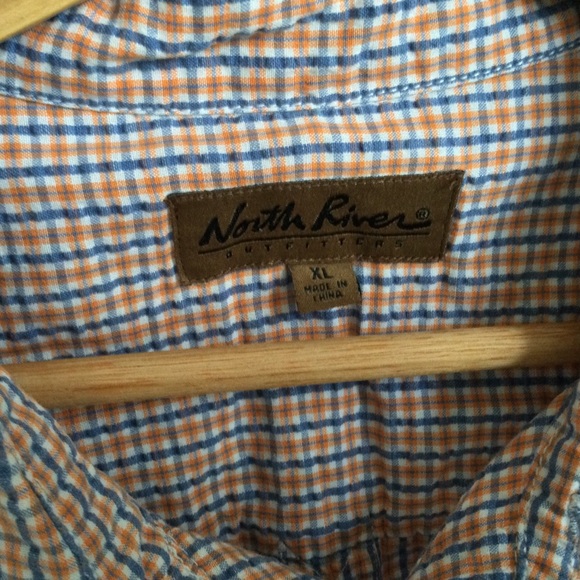North  River Outfitters XL Checkered Orange Blue Short Sleeve Button up Shirt - Picture 3 of 8